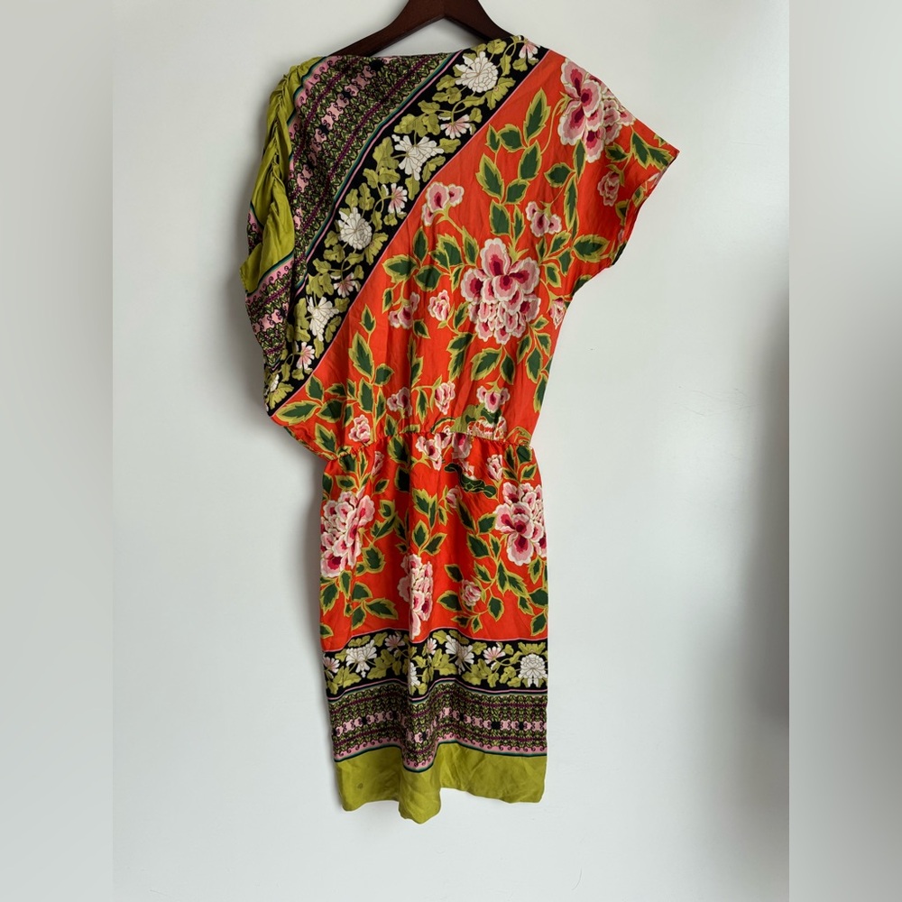 Josie Natori Silk Gown Women Small bold orange hue intricate floral Garden party
